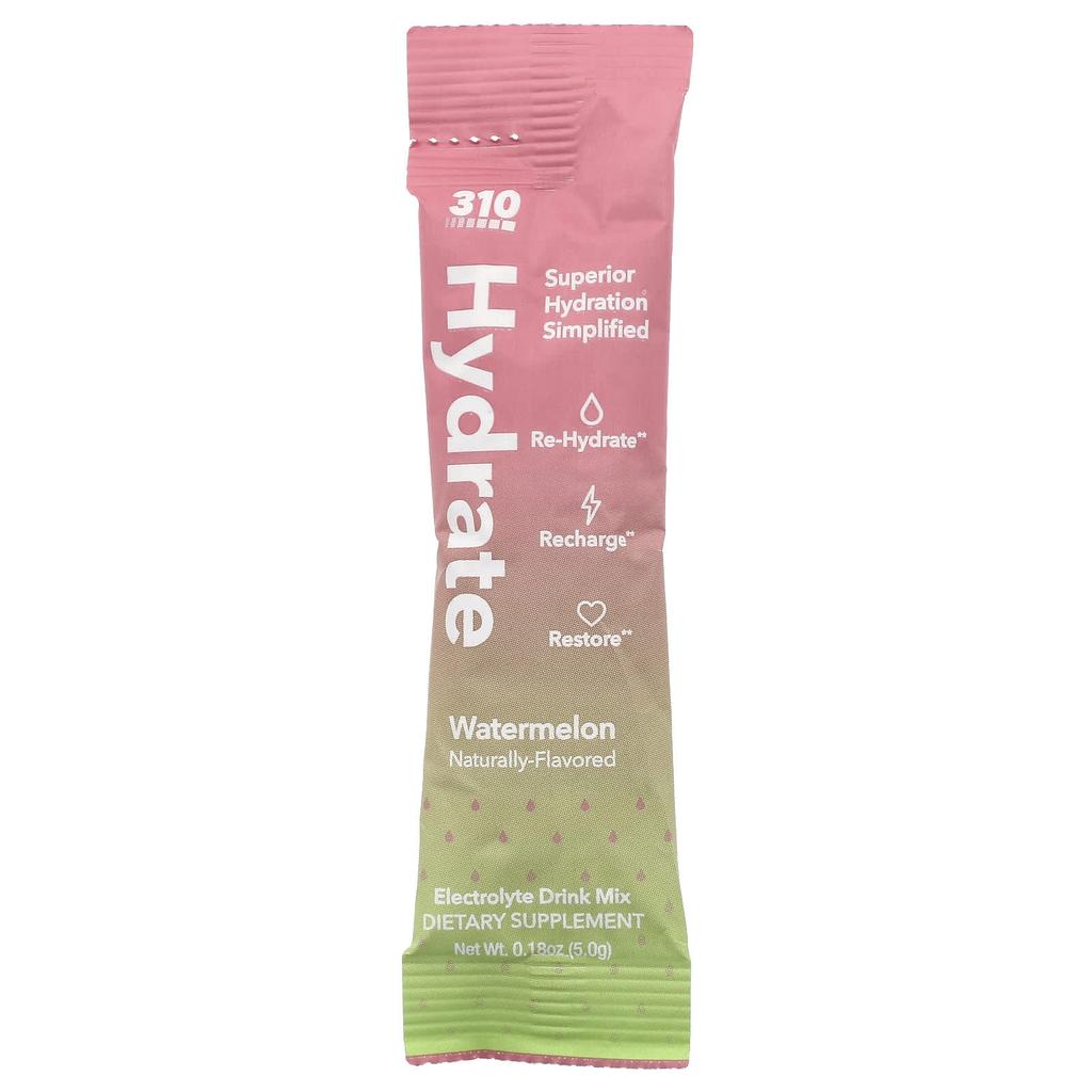 310 Nutrition 310 Hydrate, Electrolyte Drink Mix, Watermelon Flavor, 30 Sticks, 5G (0.18Oz) Each
