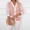 Women's Striped Knitwear Fall and Winter Loose Casual Button Color Block Cardigan Sweater for Women
