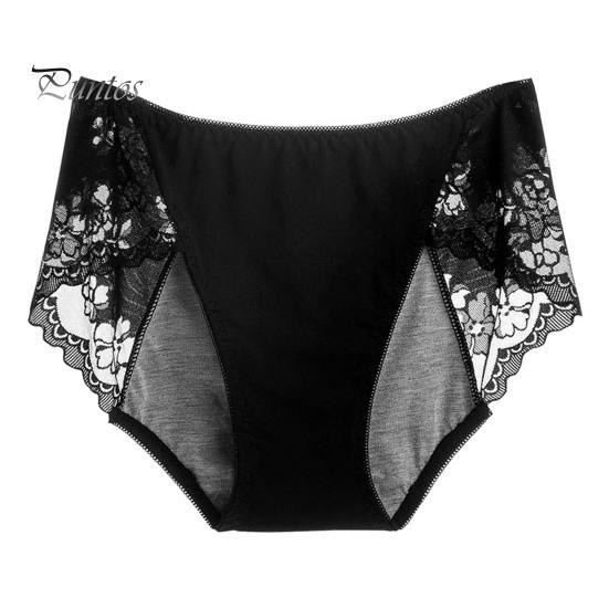 Women Menstrual Panties Lace Solid Color Plus Size Butt-lifted Mid Waist Seamless Elastic Period Leakproof Briefs Underpants Female Underwear
