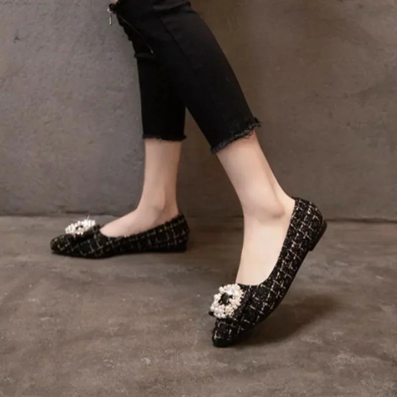 Летняя обувь Женская Женская Жемчужная отделка Острый носок Открытый верх Повседневные женские кроссовки Балетки Модис 2024