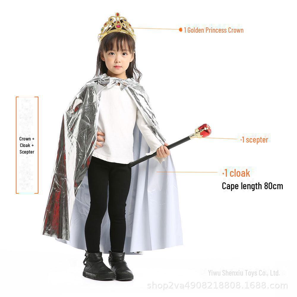 Детский плащ принцессы и короля на Хэллоуин - 80 см, ярко-золотой и серебряный