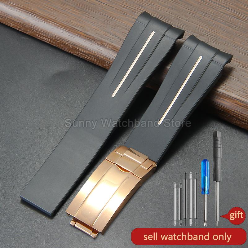 Силиконовый аксессуар для часов 20 мм Черный Стиль для Rolex Daytona Черный Зеленый Submariner Yacht-Master Водонепроницаемый Дышащий Ремешок для часов