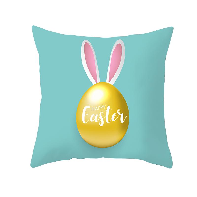Easter Peach Velvet Cushion Cover Lake Blue Series Rabbit Egg Print Cushion Cover