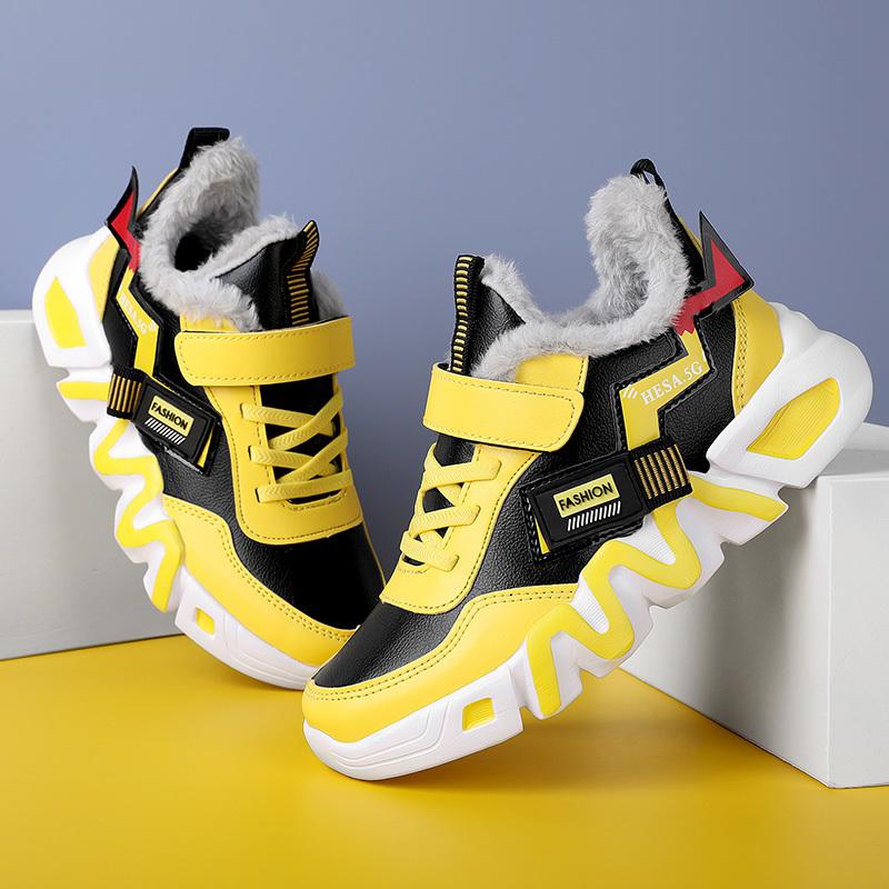 Детские теплые зимние сапоги. Детская зимняя хлопчатобумажная обувь. Нескользящие теплые плюшевые сапоги на открытом воздухе. Теплая меховая обувь с высоким берцем. Водонепроницаемые теплые кроссовки.