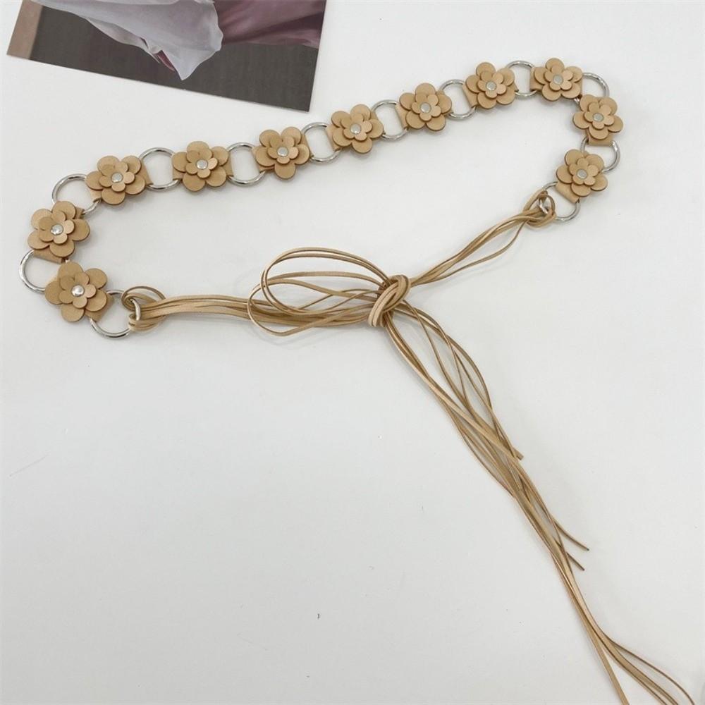 Цветочный кожаный пояс-веревка Винтажное платье Джинсовый ремень Нишевый женский ремень Украшение для талии