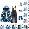 Детский модный лыжный комплект для мальчиков и девочек, утепленный, водонепроницаемый, термобелье, костюм из пяти предметов с курткой и брюками