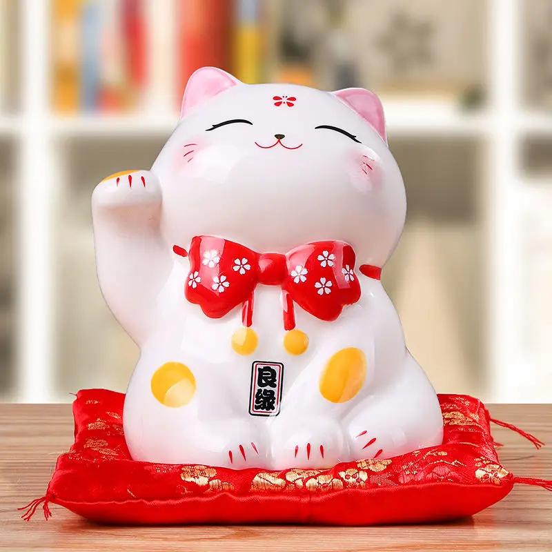 4,5-дюймовая керамическая фигурка Maneki Neko Lucky Fortune Cat, копилка, монетница, украшение для дома, статуэтка FENG SHUI