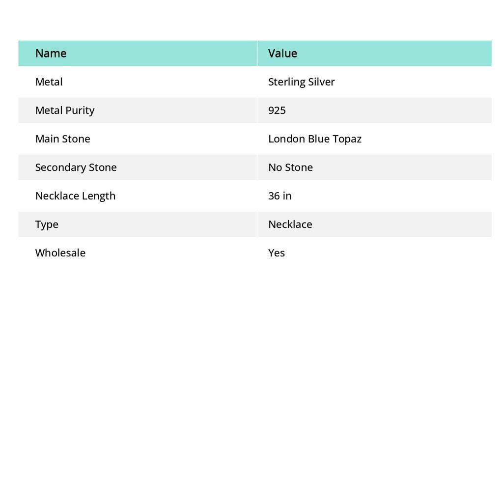 London Blue Topaz Gemstone 925 Sterling Silver Jewelry Necklace 36"