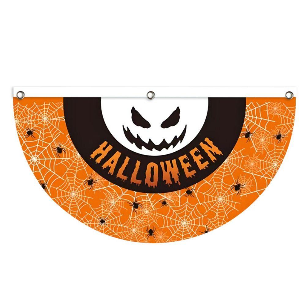 Polyester Halloween Fan Flag Decorative Ghost Pumpkin Bunting Flag Indoor