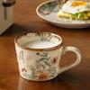Floral Pattern Antique Style Mug Non-slip Milk Cup Decorative Ceramic Coffee Cup  Travel