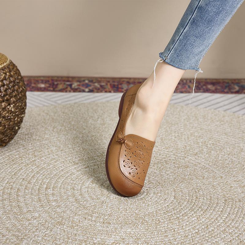 Материнские туфли из коровьей кожи первого слоя, женские туфли из мягкой кожи на мягкой подошве, нескользящие с перфорацией, женские туфли для среднего и пожилого возраста, летние удобные с перфорацией, повседневные