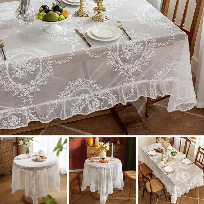 1PC Fashion White Tablecloth Retro Style Lace Embroidery Table Cloth Party Decor Picnic Cloth