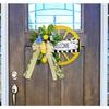 Artificial Spring Wreath with Welcome Wheel, Bowknot Flower Wreath for Front Door, Wedding, Garden Outdoor Decorations