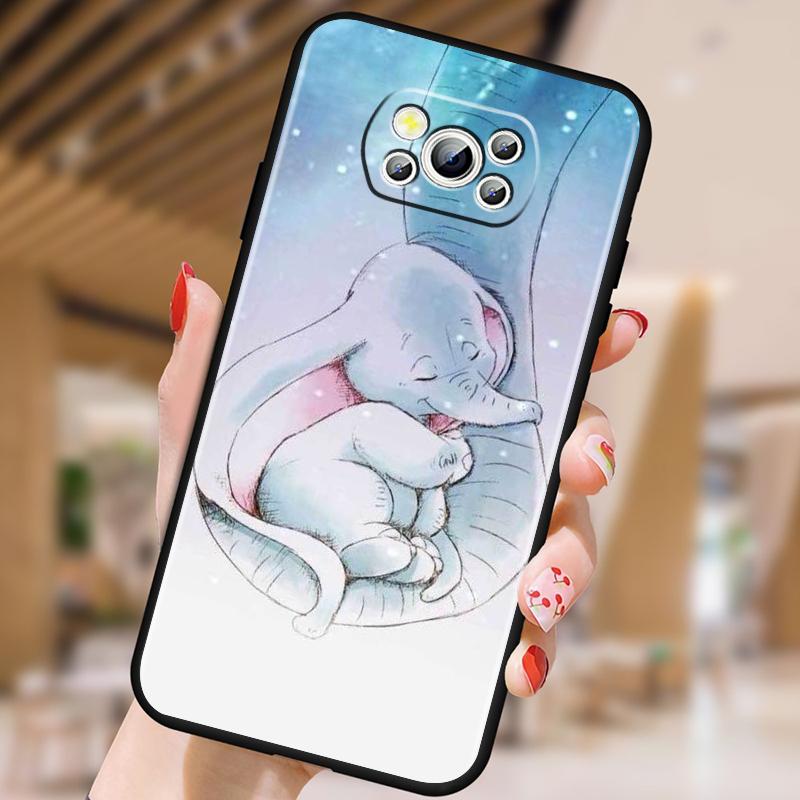 Cute Dumbo Cartoon For Xiaomi Mi Poco F5 F4 F3 F2 X5 X4 X3 M6 M5 M5S M4 M3 C40 Pro GT NFC 5G Black Cover Phone Case