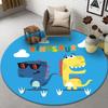 Yellow Round Rug Cartoon Bulldog Design Pet Theme Carpet with Paw Print Butterfly Pattern for Living Room Decor
