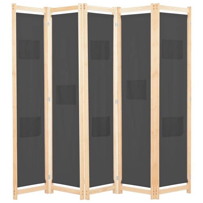 Maison Exclusive - Cloison de séparation 5 panneaux Gris 200 x 170 x 4 cm Tissu