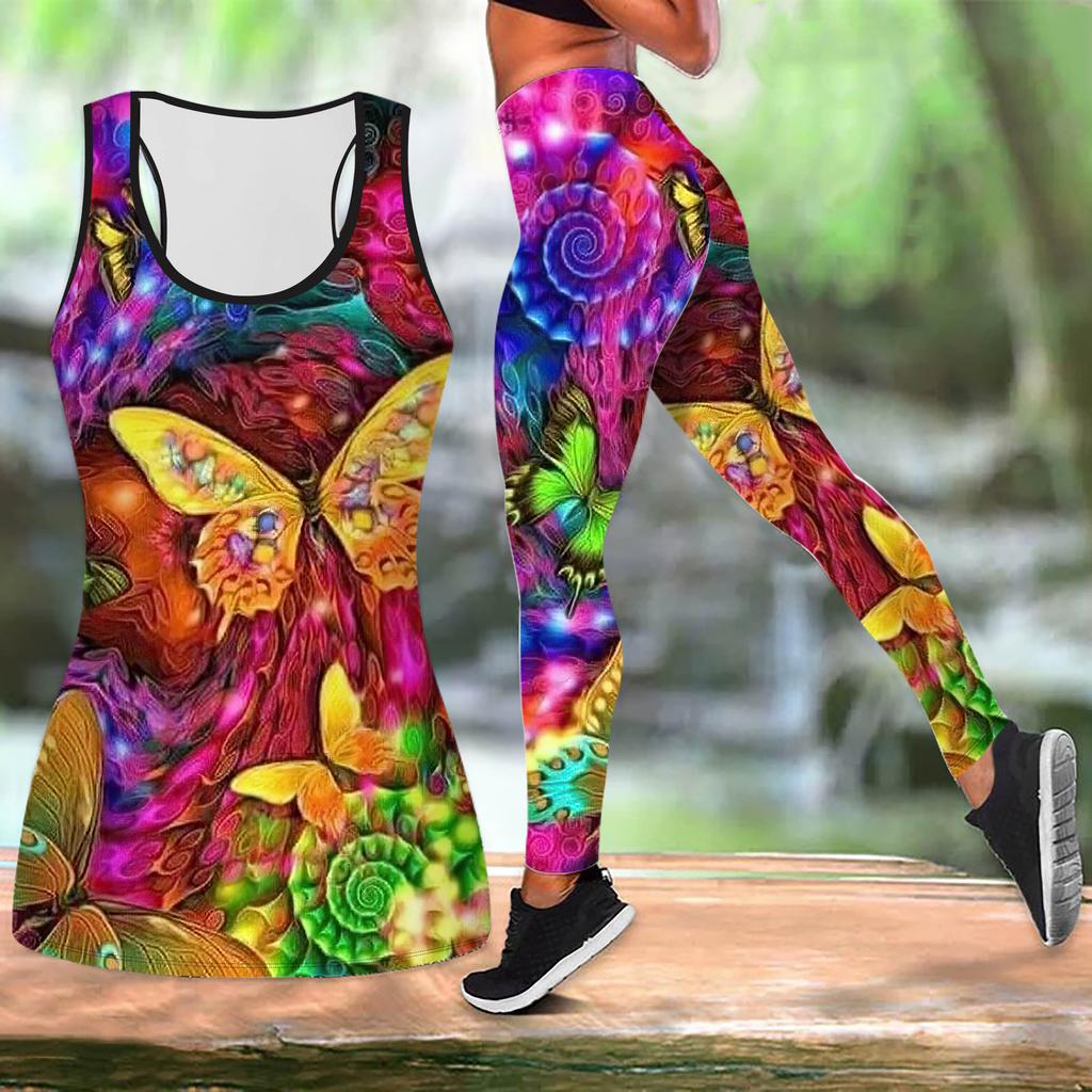 Kallima Inachus Print Yoga Outfit для женщин Модные леггинсы для тренировок Фитнес Спортивный повседневный комплект для йоги Спортивный костюм