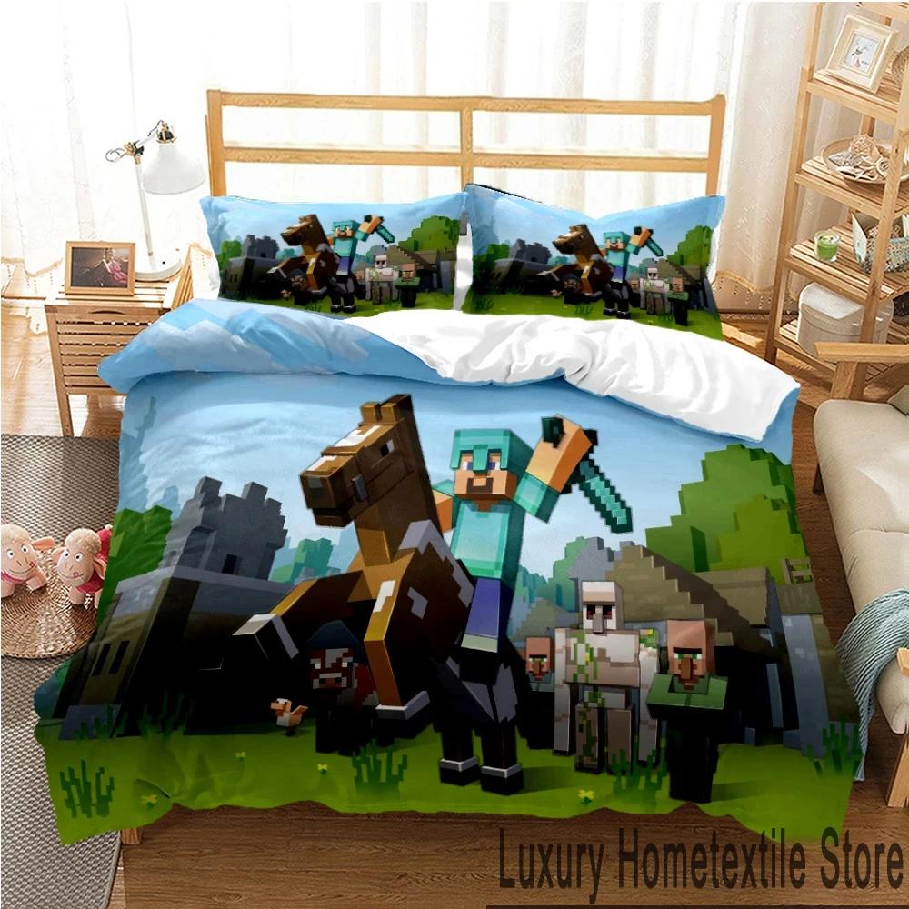 Mine Sandbox Games craft Duvet Cover Cartoon Bedding sets Soft Quilt Cover Pillowcases for Teens Kids Single/Double/Queen/King