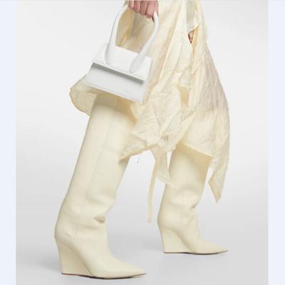 Осенне-зимние туфли из коровьей кожи на танкетке, большой размер 45, размер 44, размер 46, женские теплые сапоги до колена