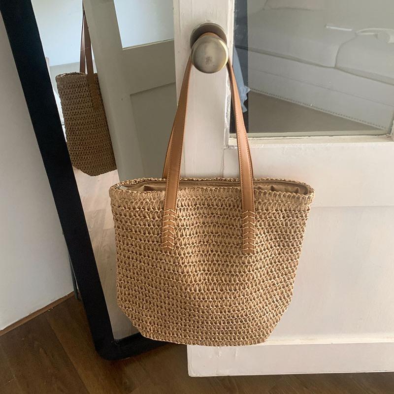 Летняя большая вместительная соломенная плетеная сумка для женщин, новая модная сумка через плечо для поездок на работу на пляж, плетеная сумка-тоут