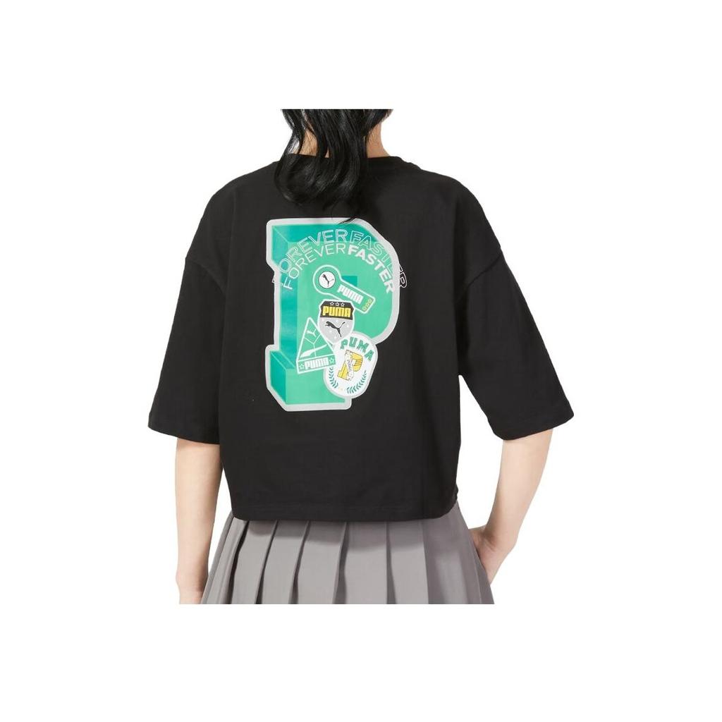 Puma Футболка с коротким рукавом и круглым вырезом с логотипом, женская, черная 623253-01