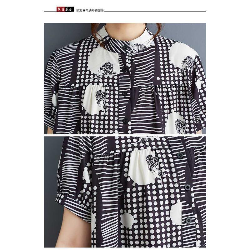 Короткий рукав свободного покроя плюс размер модный принт утягивающее платье средней длины