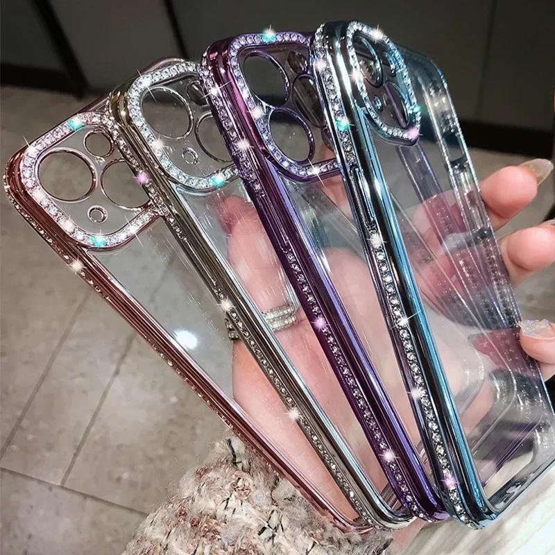 Роскошный прозрачный чехол с покрытием-блестками и стразами для iPhone 17 16 11 14 15 Pro Max Plus, женский силиконовый противоударный чехол
