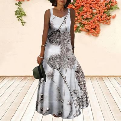 Женское платье-комбинация Длинное платье макси Платье с принтом одуванчика Весна и лето с V-образным вырезом Для отдыха и отпуска