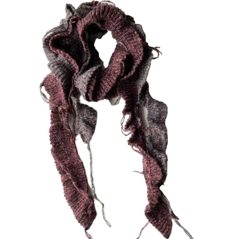 Irregular Knitted Scarf Solid Color Long Narrow Scarves Retro Ruffle Shawl  Streetwear