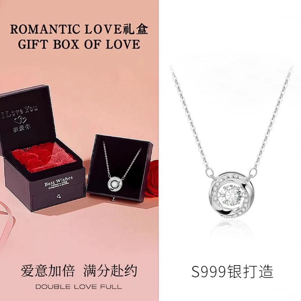 S925 pure silver three-second heart sterling silver necklace pendant niche high-end design flash diamond collarbone chain for girlfriend gift