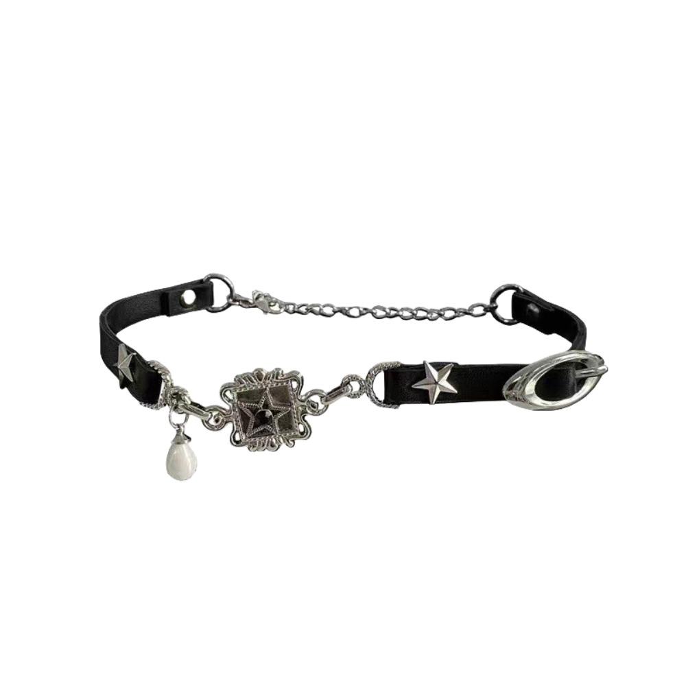 Metal Y2K Star Choker Exaggerate Buckle Pearl Pendant Necklace Collarbone Chain Women Daily