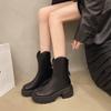 Fashion Woman PU Leather Ankle Boots 2025 Chunky Platform Women Back Zipper Thick Heeled Short Boots Woman Black Punk Boots Botas Mujer