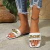 Women Luxury Fashion Single Band Slides Minimalist Plain Outdoor Flat Sandals 2025Summer New Sandy Beach Slippers Open Toe Shoe