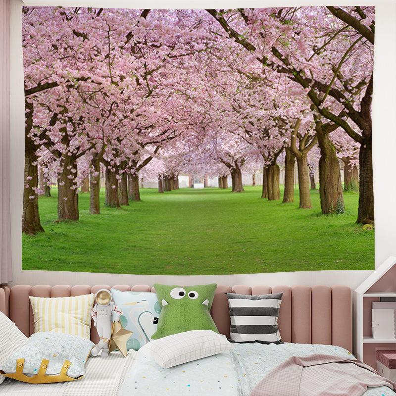 Sakura Window Landscape Tapestry Natural Landscape Wall Hanging Bedroom Living Room Dormitory Home Decoration
