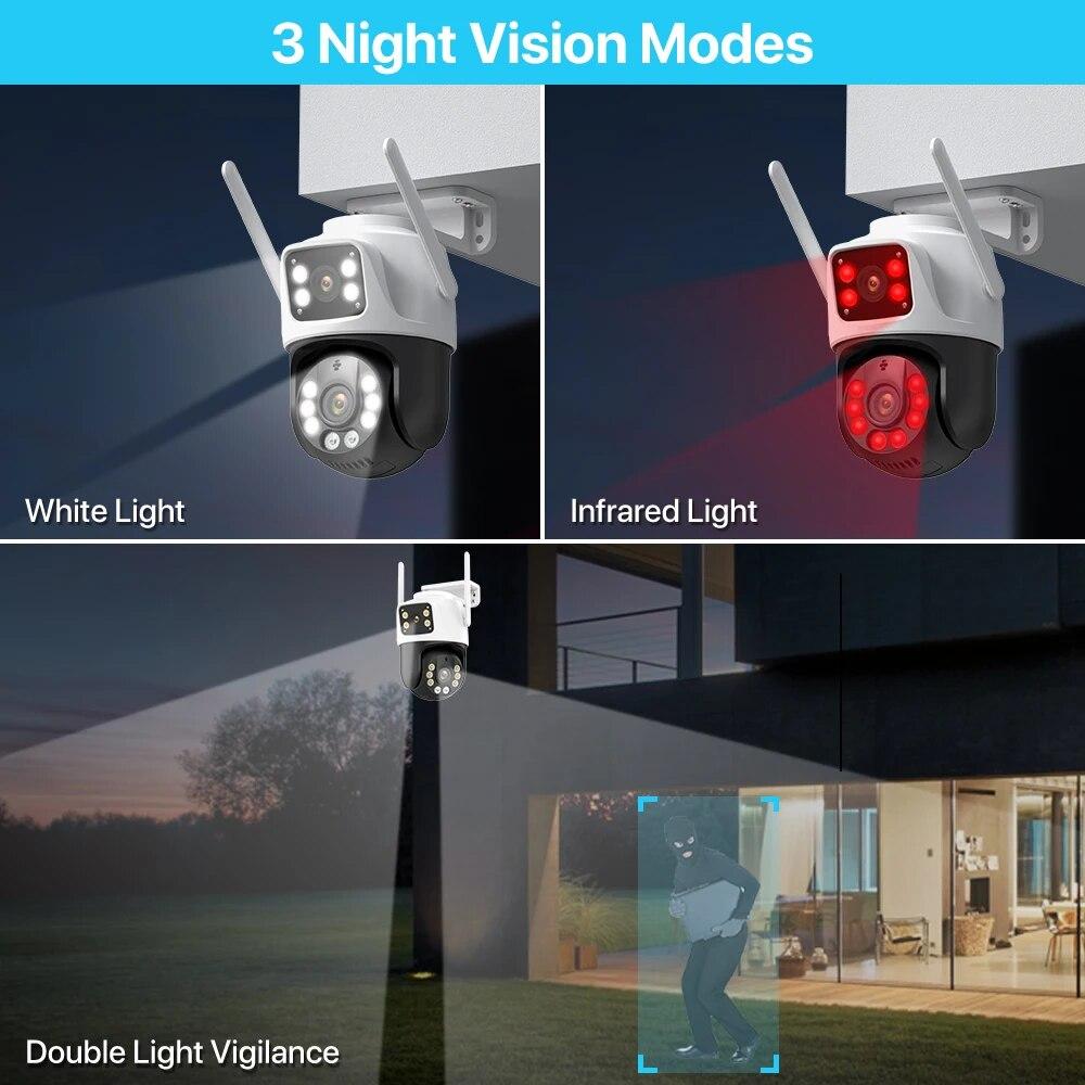 Новая уличная PTZ-камера европейского стандарта с 4K 8MP HD Wi-Fi IP-камерой с двойным экраном, автоматическим отслеживанием, беспроводной защитой, системой видеонаблюдения iCSee