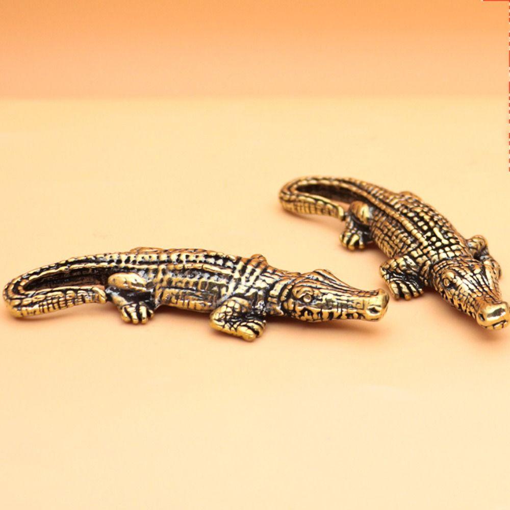 Brass Crocodile Statue Small Key Chain Vivid Animal Model Home Decor