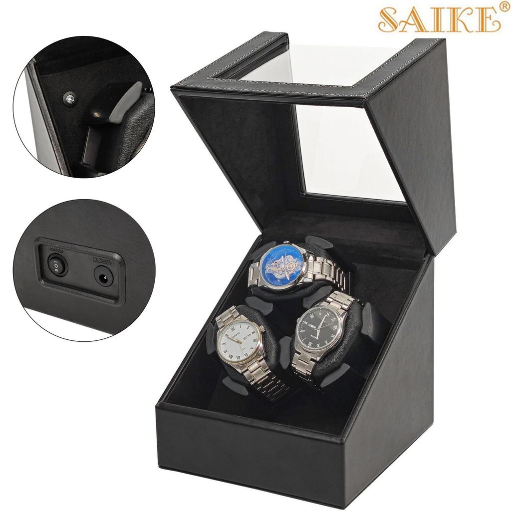Premium Leather 3-Position Automatic Watch Winder with Open-Lid Auto-Stop Feature
