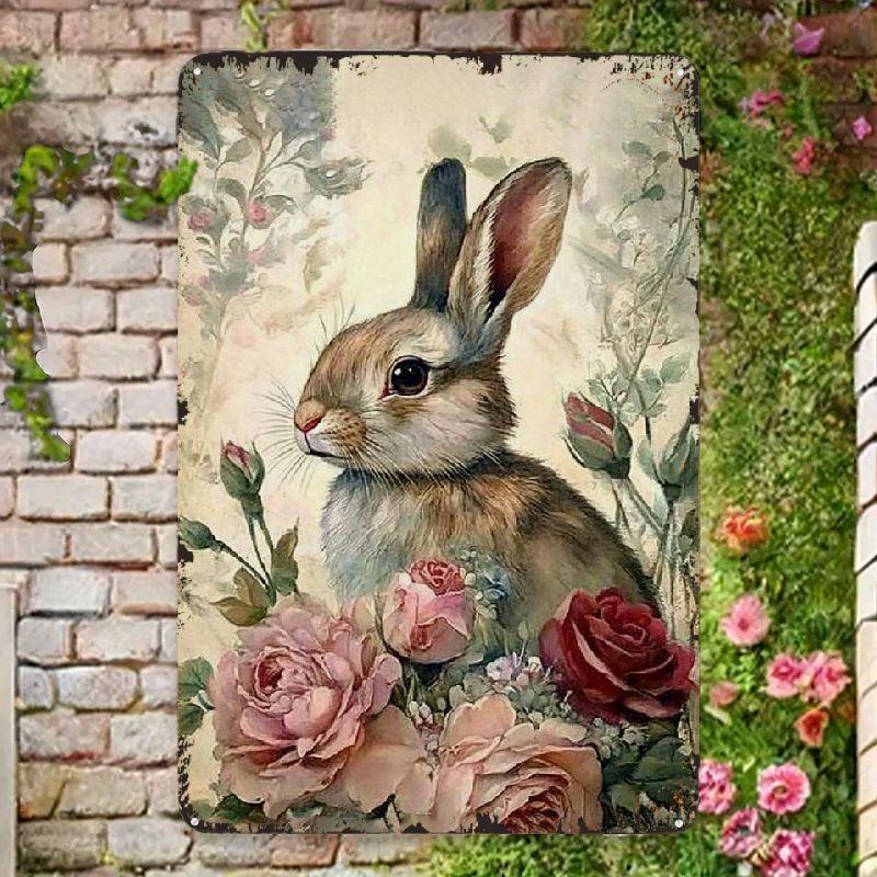 Vintage Easter Bunny Metal Sign Rustic Farmhouse Decor Waterproof Wall Art for Home Garden Perfect for Bars