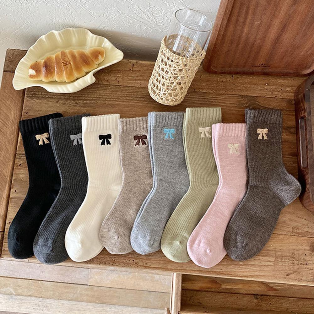 Thickened Women's Mid-Calf Socks Warm Seamless Socks Fashion Bow Knot Socks  for Women Girls