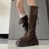 Мода Винтаж Платформа Женские Сапоги До Колена Модные Слип-Он Рыцарь Длинные Ботильоны Квадратный Каблук Туфли Largas De Mujer