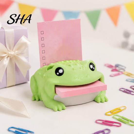 Adhesive Note Dispenser with Pen Holder Cute Frog Dispenser, Creative Cartoon Animal Stationery Organizer, 3D Durable Plastic Memo Clip Print