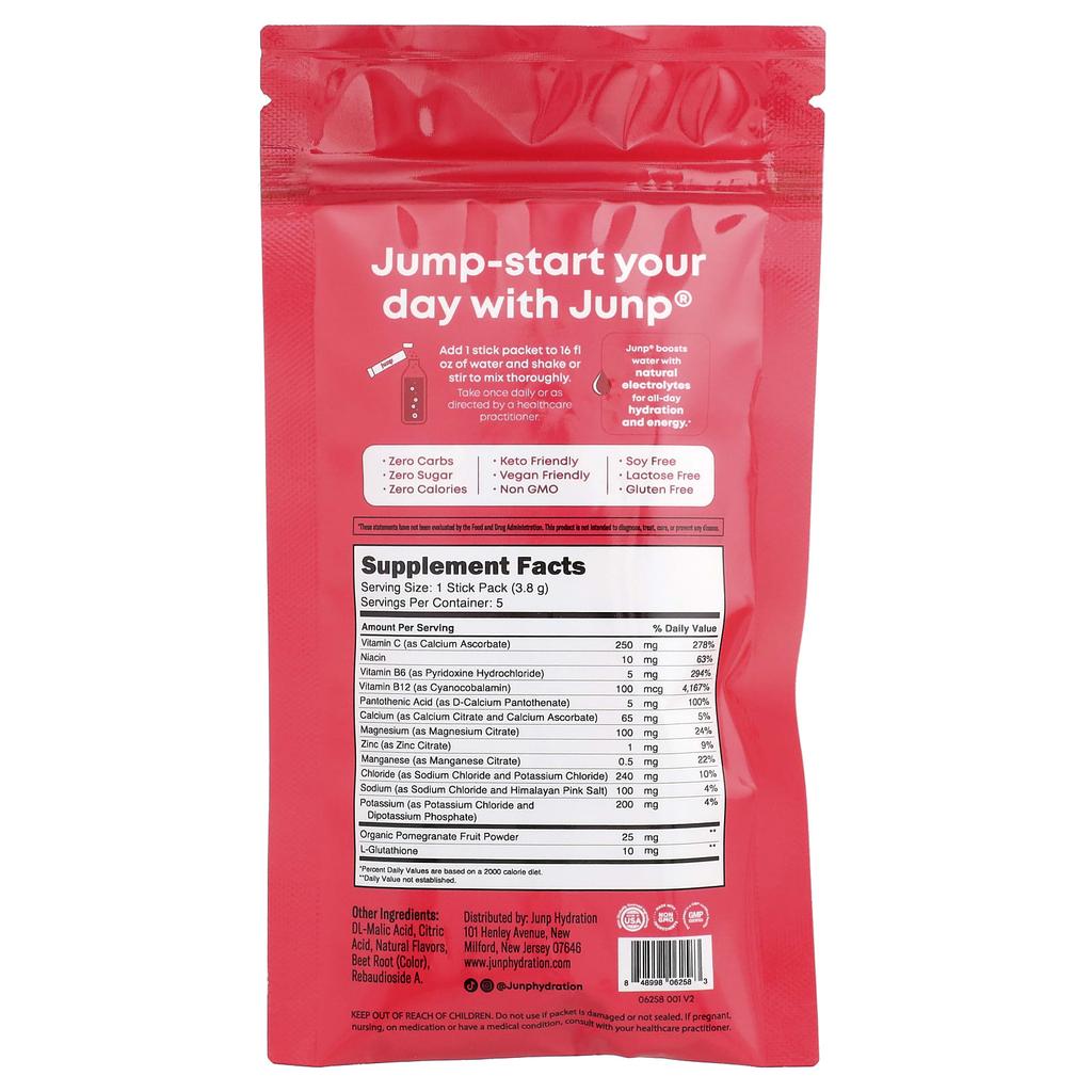 JUNP Hydration Electrolyte Powder Mix, Wild Berry, 5 Stick Packs, 3.8g (0.13oz) Each