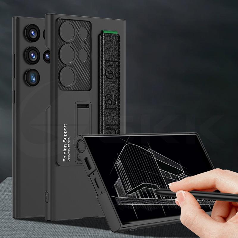 Противоударный жесткий чехол с ремешком на запястье для Samsung Galaxy S23 Ultra S23 Plus 5G, чехол с кронштейном и подставкой, чехол для S23Ultra S23Plus, чехлы-браслеты