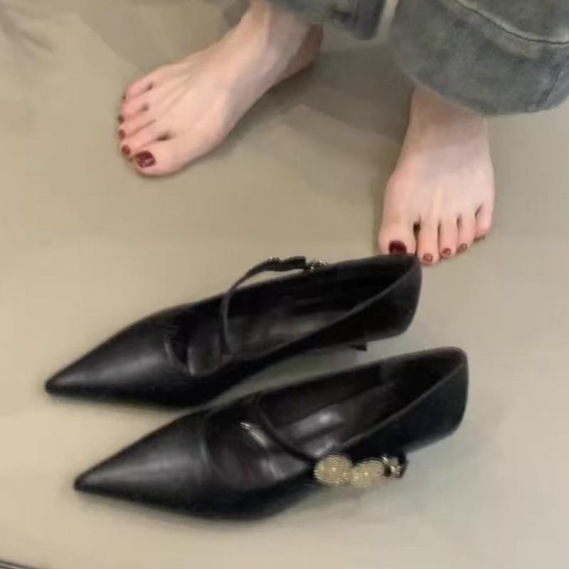 Мода 2025 Женские туфли-лодочки Мэри Джейн с острым носком и тонким высоким каблуком Элегантные женские туфли на каблуке для вечернего платья для женщины Тонкие повседневные каблуки