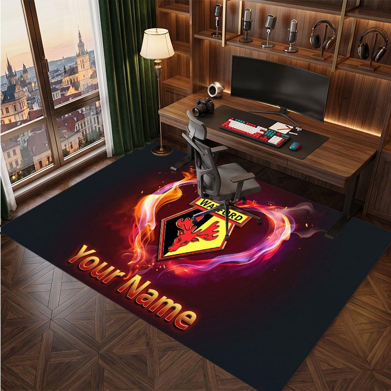 Watford FC Custom Crystal Velvet Rug, Personalized Name Text Print, Football Logo Soft Non‑Slip Floor Mat Home Decor Gift