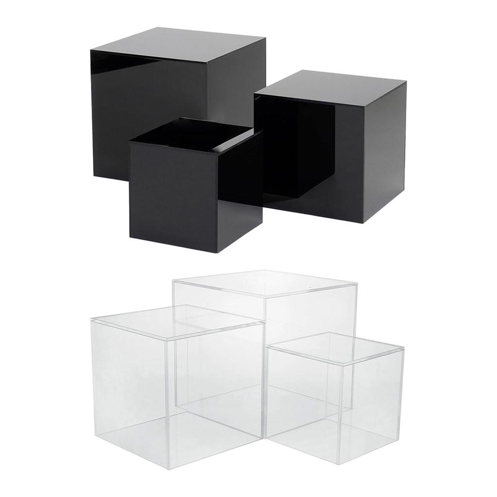 Set of 3 Acrylic Cube Stand Nesting Risers Versatile 4" 5" 6" Cubes with Hollow Bottom for Photography Accessory Lightweight