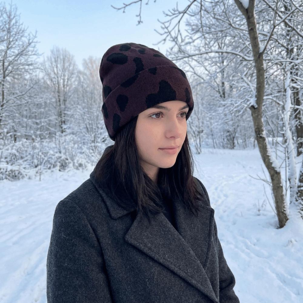 Ear Protection Pullover Hat Keep Warm Winter Beanie Hat Fashion Cow Pattern Knitted Hat Skiing