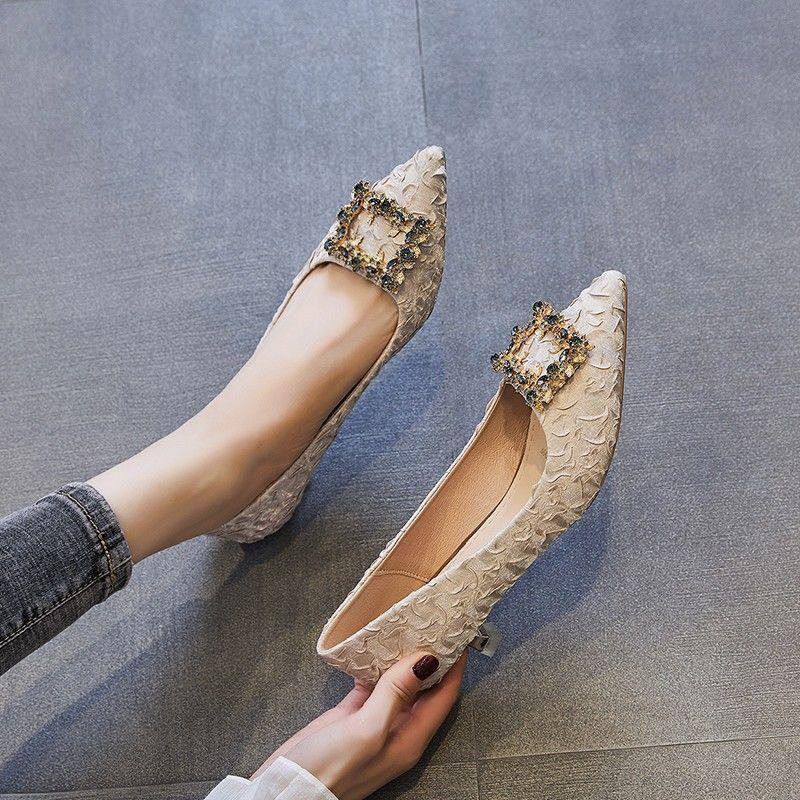 Универсальные туфли-лодочки со стразами см см высокими каблуками женские тонкие каблуки новые остроносые профессиональные маленькие одинарные туфли на среднем каблуке