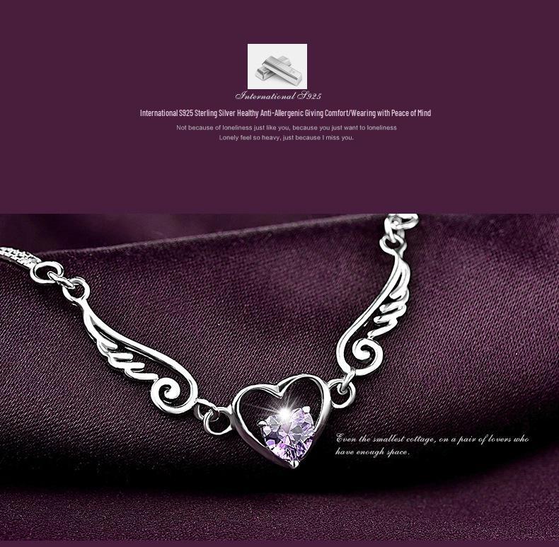 925 Silver Crystal Beaded Bracelet with Angel Wing & Heart Charm, Korean Style Double Layer for Women - Perfect Christmas Gift or Couple's Jewelry