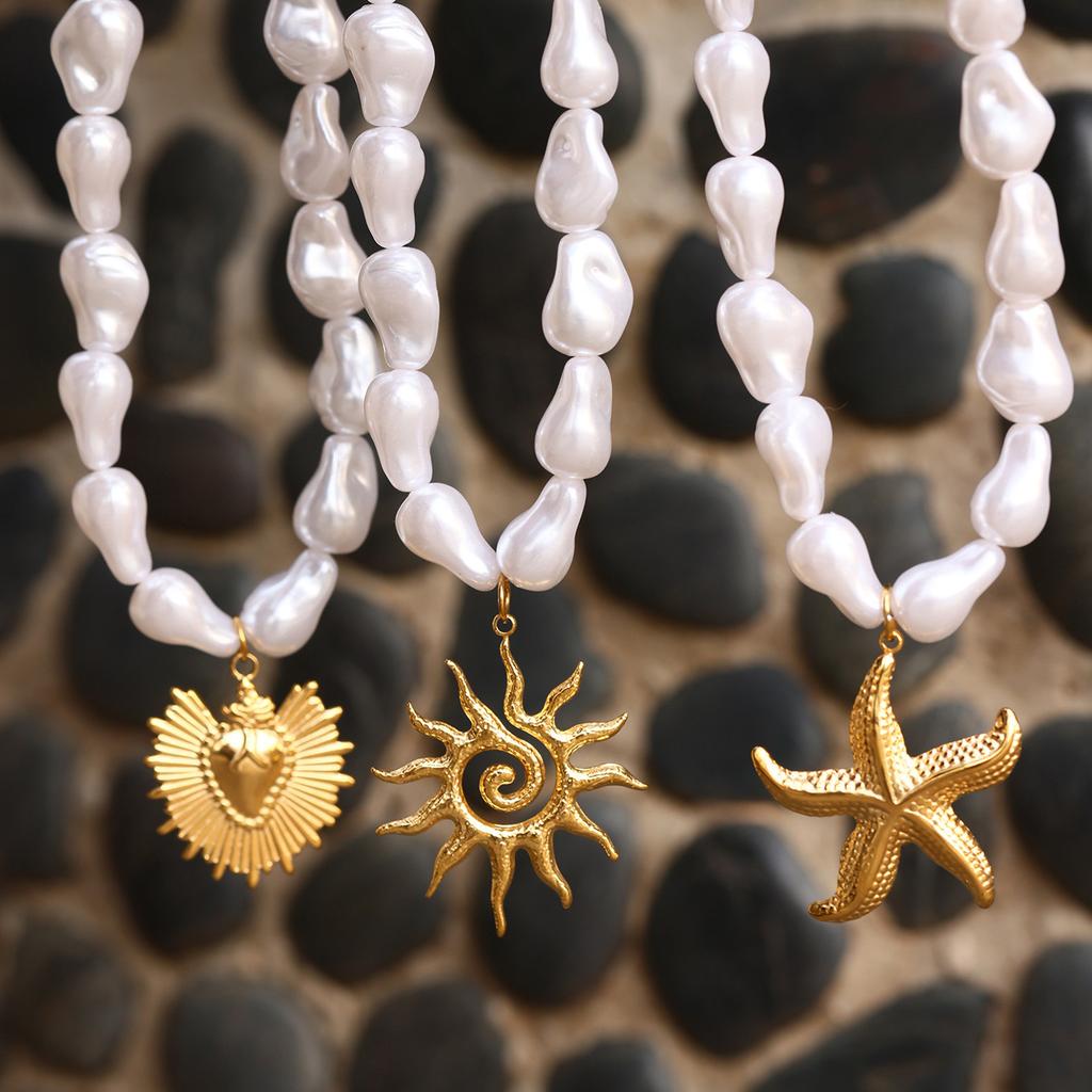 Ocean Series, Pearl, Starfish, Multi Accessory Collarbone Necklace, Fashionable, Light Luxury, Beach Style